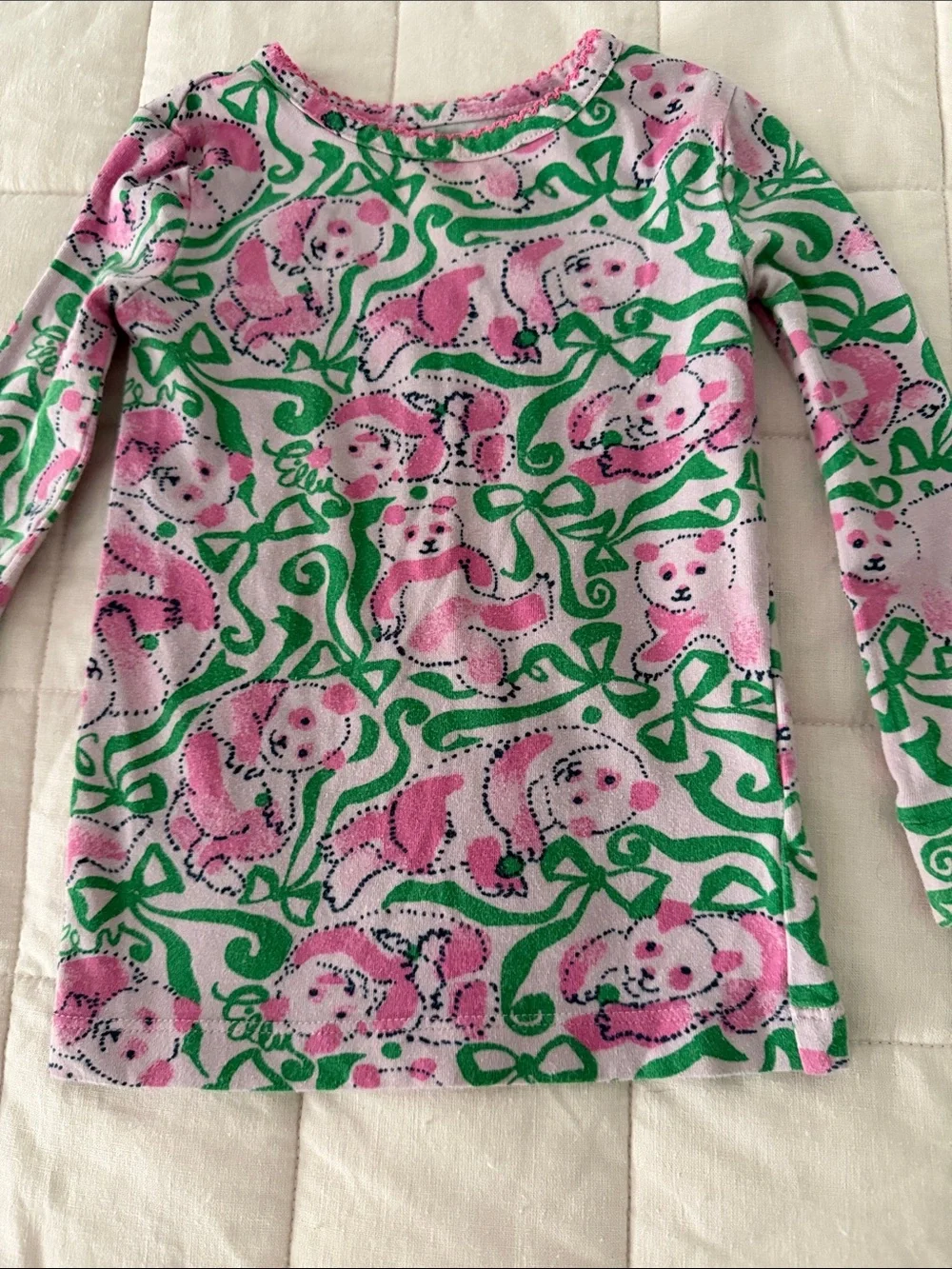 Lilly Pulitzer Pink and Green Panda Two Piece Pajamas Size 2
